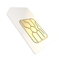 Phone SIM card with golden circuit microchip isolated