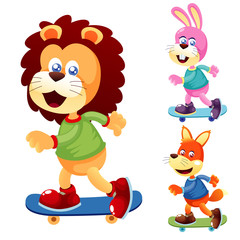 Illustration of cute animals on Skateboard