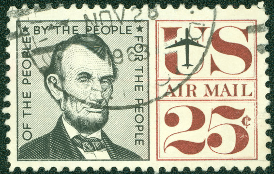 stamp showing the image of President Abraham Lincoln