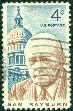 stamp shows a portrait Sam Rayburn