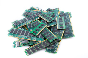 stack of ram modules isolated on white background studio shot