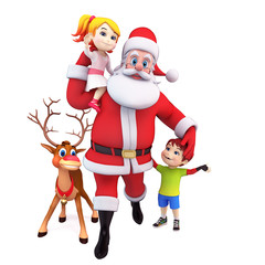 santa and reindeer with kids