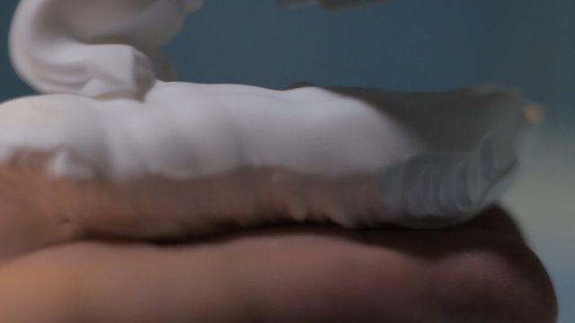 shaving cream hand close up