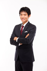 Asian young business man isolated on white background.