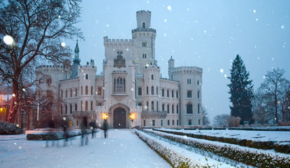 Castle of Hluboka nad Vltavoy at winter