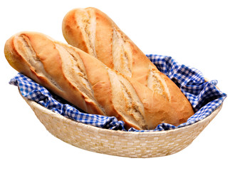 Bread French baguettes in basket
