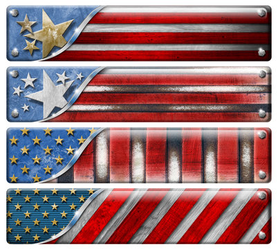 Set of USA Grunge Flags with clipping path