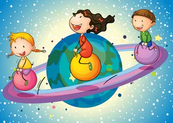Poster Im Rahmen Kinder auf dem Planeten © GraphicsRF