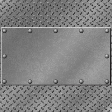 A Metal Background With Tread Plate And Rivets