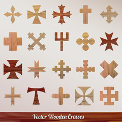 Vector set crosses wooden