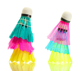 bright shuttlecocks isolated on white