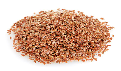 heap of flax seeds isolated on white background