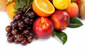 Fresh fruits isolated on a white background. Set of different fr