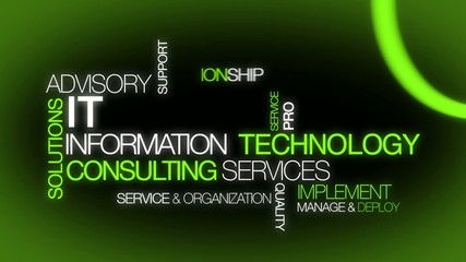 Information technology consulting IT green tag cloud video
