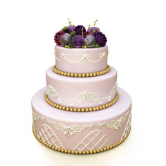 wedding celebration cake with  roses and patterns