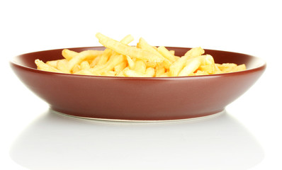Potatoes fries in the plate isolated on white