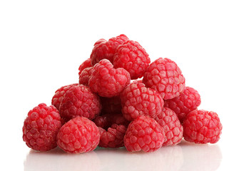 ripe raspberries isolated on white