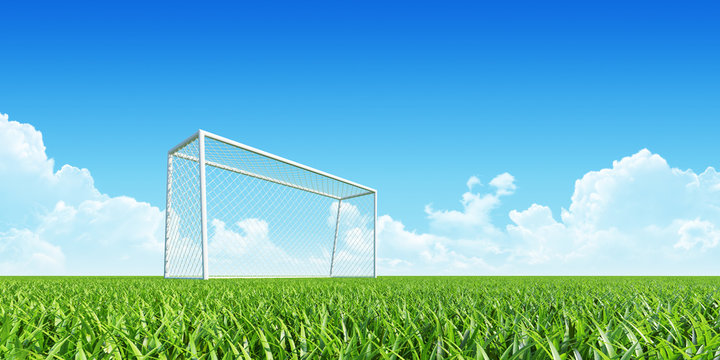 Football (soccer) goal on playing field. Sport Background
