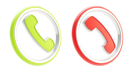 Answer call and hang up phone round icon emblems