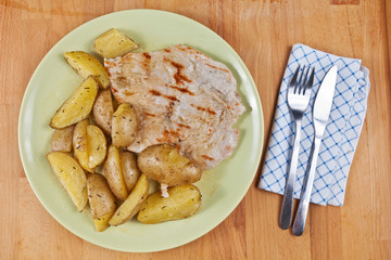 Simple lunch: roasted potatoes and turkey breasts