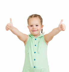 happy child girl with hands thumbs up