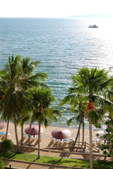 Beach with palm trees of luxury hotel, Pattaya, Thailand