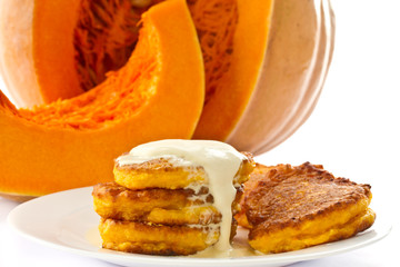 pumpkin pancakes with sour cream