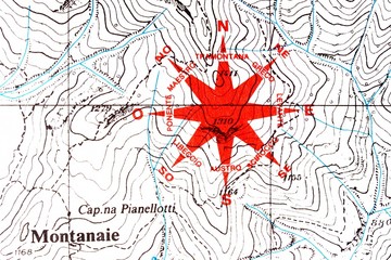 Wind rose on a topographic map