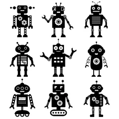 Peel and stick wall murals Robots Robot silhouettes set