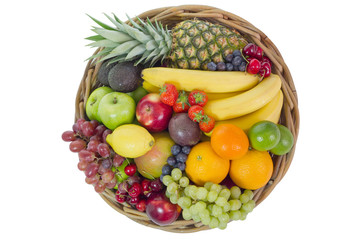 roud basket full of mixed fruits
