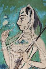 Murals (paintings) in Bundi Palace, Rajasthan.