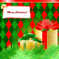 Christmas gift box with christmas tree and card