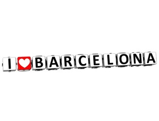 3D I Love Barcelona Button Click Here Block Text