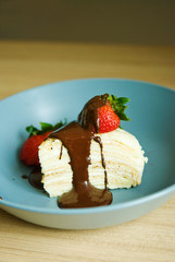 Crepe Cake with Chocolate and strawberry on top
