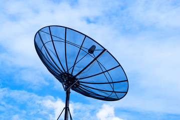 Sattelite Dish on roof with blue sky