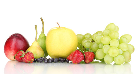 Mix of ripe sweet fruits and berries isolated on white