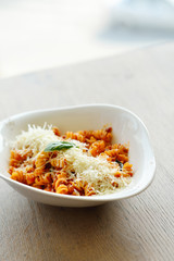 spaghetti pasta with tomato beef sauce