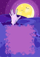 Halloween background with a hand in a grave