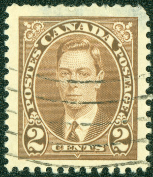 stamp printed in Canada showing king George VI