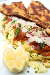 close-up of plate of pasta