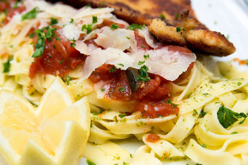 close-up of plate of pasta