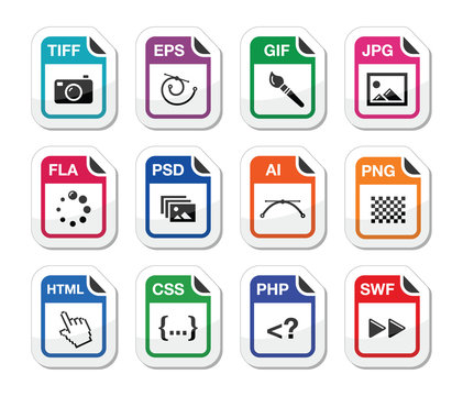 File type black icons as labels - graphics, coding