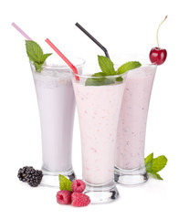 Blackberry, raspberry and cherry milk smoothie with mint