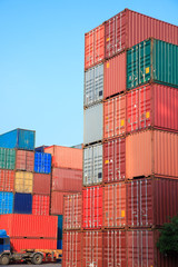 Fototapeta premium Stack of Cargo Containers in an intermodal yard