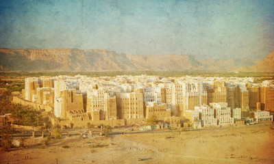 Obraz premium Vintage image of Shibam, Hadhramaut province, Yemen.
