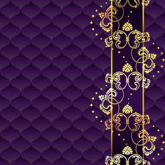 Elegant purple Rococo background with gold margin
