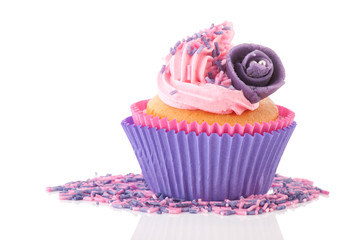 Pink cupcake with buttercream