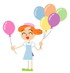 風船を渡す女性