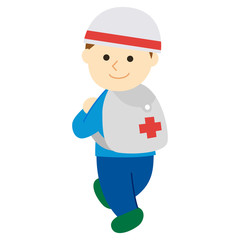 防災　　避難する男の子