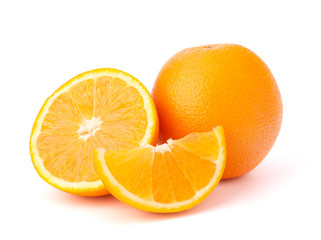 Sliced orange fruit segments  isolated on white background